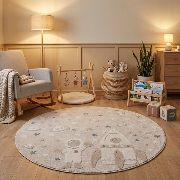 שטיח אסטרונאוט 01 קרם עגול, Cozy Evening Mood, styled props.