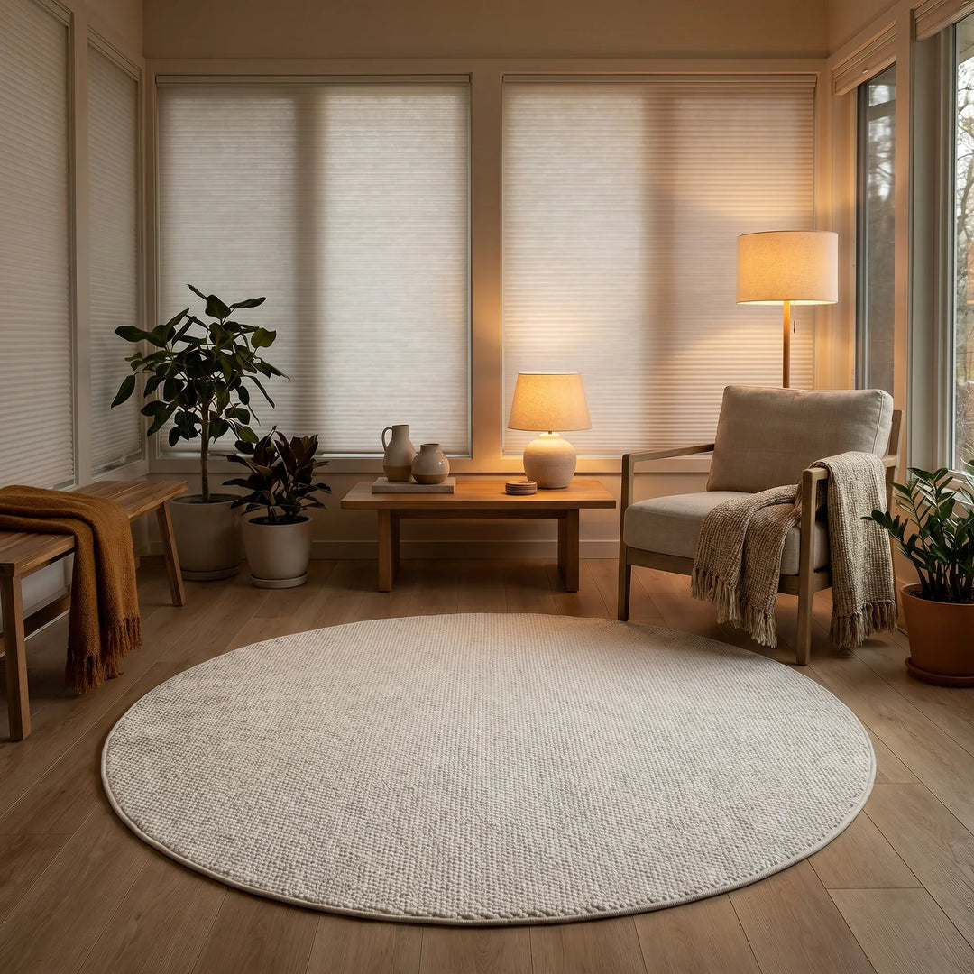 שטיח לופס 01 קרם עגול | Loops, Cozy Evening Mood, styled props.