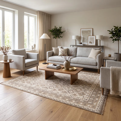 שטיח קילים ענתיק וואש 00 אפור\בז' 293*208, Dreamy Morning Glow, styled props.