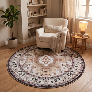שטיח רחיץ מלטה  04 עגול צבעוני | Malta Washable Rug, Dreamy Morning Glow, styled props.