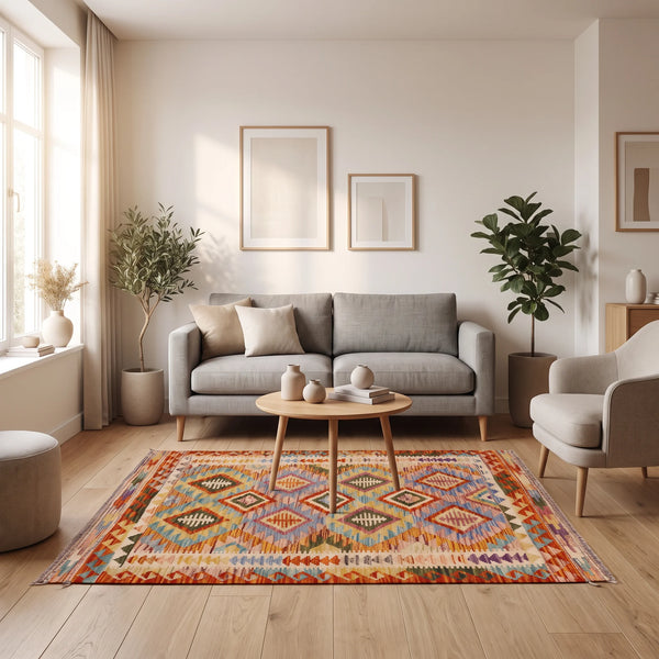 שטיח קילים אפגני 00 צבעוני 135*81, Dreamy Morning Glow, styled props.