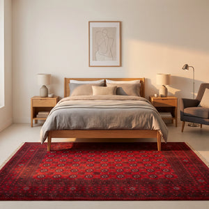 שטיח אפגני בוכרה 00 אדום 237*163 | Bokhara Rug, Rich Golden Hour, styled props.