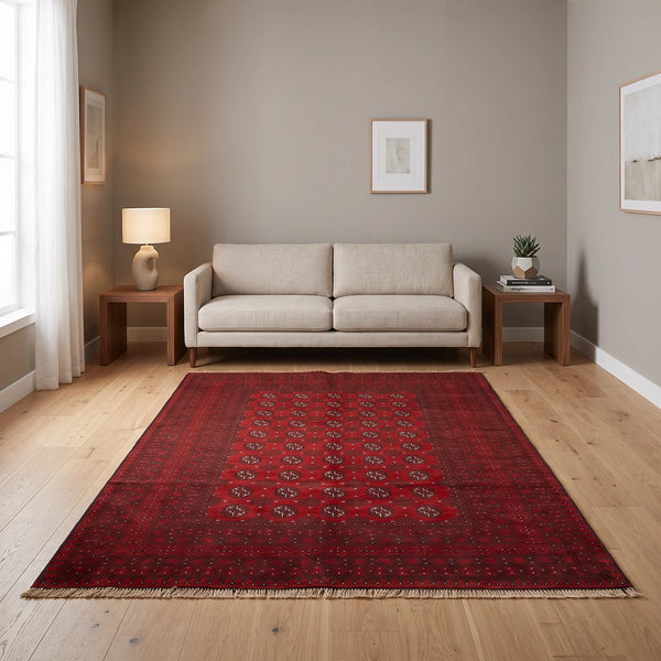 שטיח אפגני בוכרה 00 אדום 240*167 | Bokhara Rug, Clear Sunny Day, styled props.