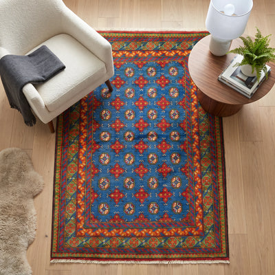 שטיח  אפגני בוכרה 00 כחול 184*129  | Bokhara Rug, Bright Clean, styled props.