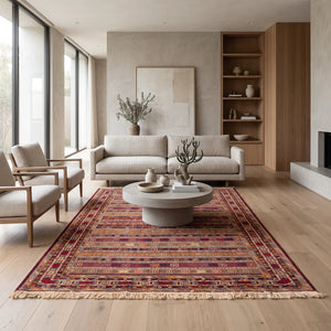 שטיח סומק פרסי 00 צבעוני 293*200 | Persian Sumak, Dreamy Morning Glow, styled props.