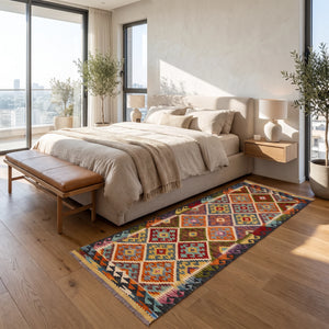 שטיח קילים אפגני 00 צבעוני 195*81, Dreamy Morning Glow, styled props.