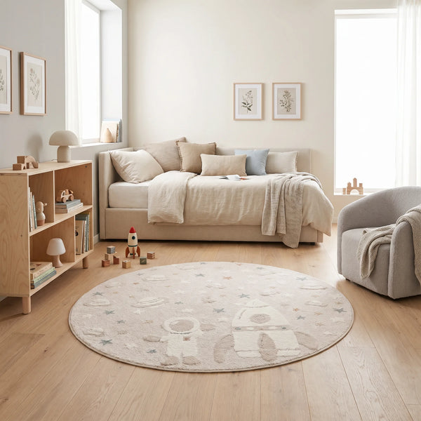 שטיח אסטרונאוט 01 קרם עגול, Dreamy Morning Glow, styled props.
