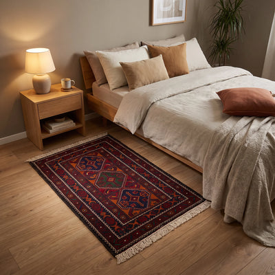 שטיח בלוץ' פרסי אדום 134*86 | Baluch, Cozy Evening Mood, styled props.