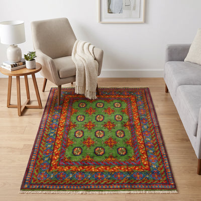 שטיח  אפגני בוכרה 00 ירוק 185*119  | Bokhara Rug, Bright Clean, styled props.