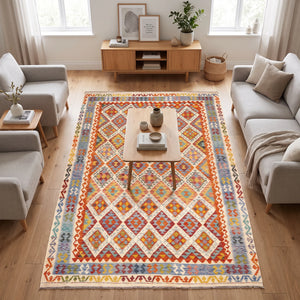 שטיח קילים אפגני 00 צבעוני 300*207, Dreamy Morning Glow, styled props.