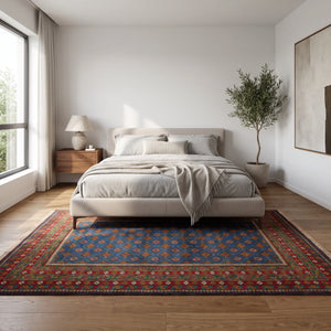 שטיח אפגני בוכרה 00 כחול 297*201 | Bokhara Rug, Clear Sunny Day, styled props.