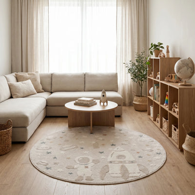 שטיח אסטרונאוט 01 קרם עגול, Dreamy Morning Glow, styled props.