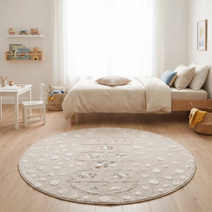 שטיח קלאס 01 קרם עגול, Dreamy Morning Glow, styled props.