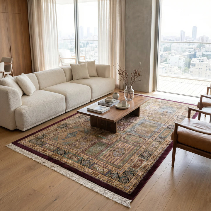 שטיח קום משי 13 צבעוני | QOM, Dreamy Morning Glow, styled props.