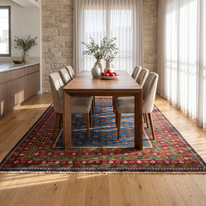 שטיח אפגני בוכרה 00 כחול 297*201 | Bokhara Rug, Clear Sunny Day, styled props.
