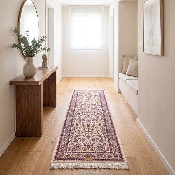 שטיח קום משי 45 בז' ראנר  | QOM, Dreamy Morning Glow, styled props.