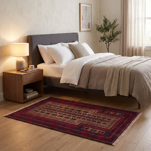 שטיח בלוץ' פרסי אדום 138*91 | Baluch, Cozy Evening Mood, styled props.