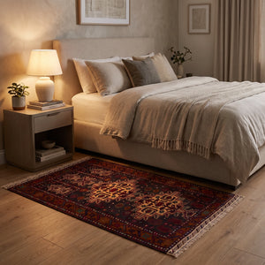 שטיח בלוץ' פרסי אדום 134*88 | Baluch, Cozy Evening Mood, styled props.