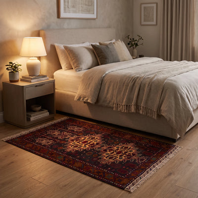 שטיח בלוץ' פרסי אדום 134*88 | Baluch, Cozy Evening Mood, styled props.
