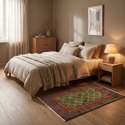 שטיח  אפגני בוכרה 00 ירוק 148*102  | Bokhara Rug, Cozy Evening Mood, styled props.