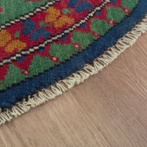 שטיח אפגני בוכרה עגול 00 אדום/כחול 150*150 | Bokhara Rug